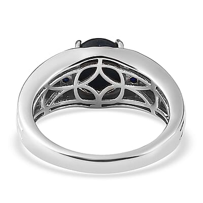 Premium Blue Star Sapphire (DF) and Kanchanaburi Blue Sapphire 3.65 ctw Men's Ring in Platinum Over Sterling Silver (Size 10.0)