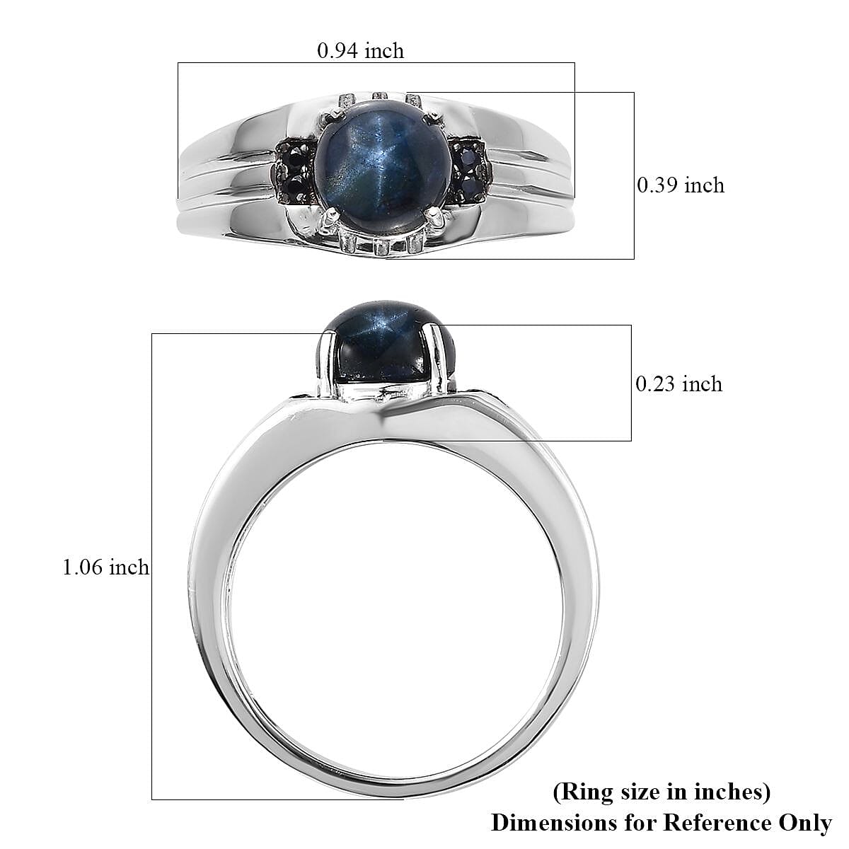 Premium Blue Star Sapphire (DF) and Kanchanaburi Blue Sapphire 3.65 ctw Men's Ring in Platinum Over Sterling Silver (Size 10.0)