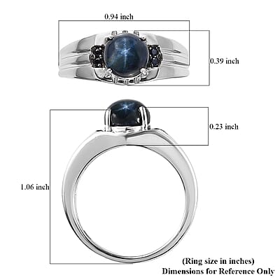 Premium Blue Star Sapphire (DF) and Kanchanaburi Blue Sapphire 3.65 ctw Men's Ring in Platinum Over Sterling Silver (Size 10.0)