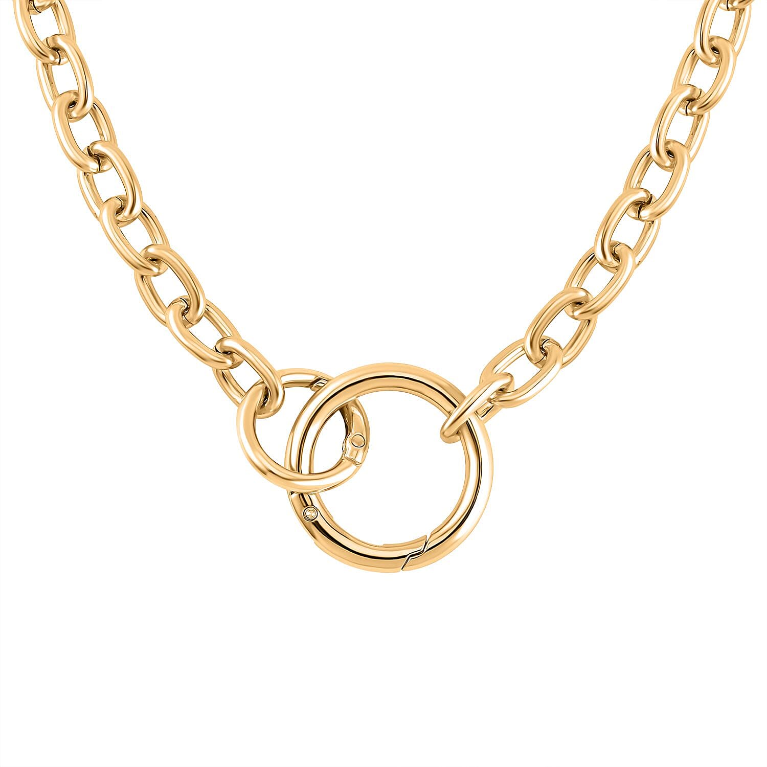 Cable link Chain Double Open Circle Necklace in Goldtone (20 Inches)