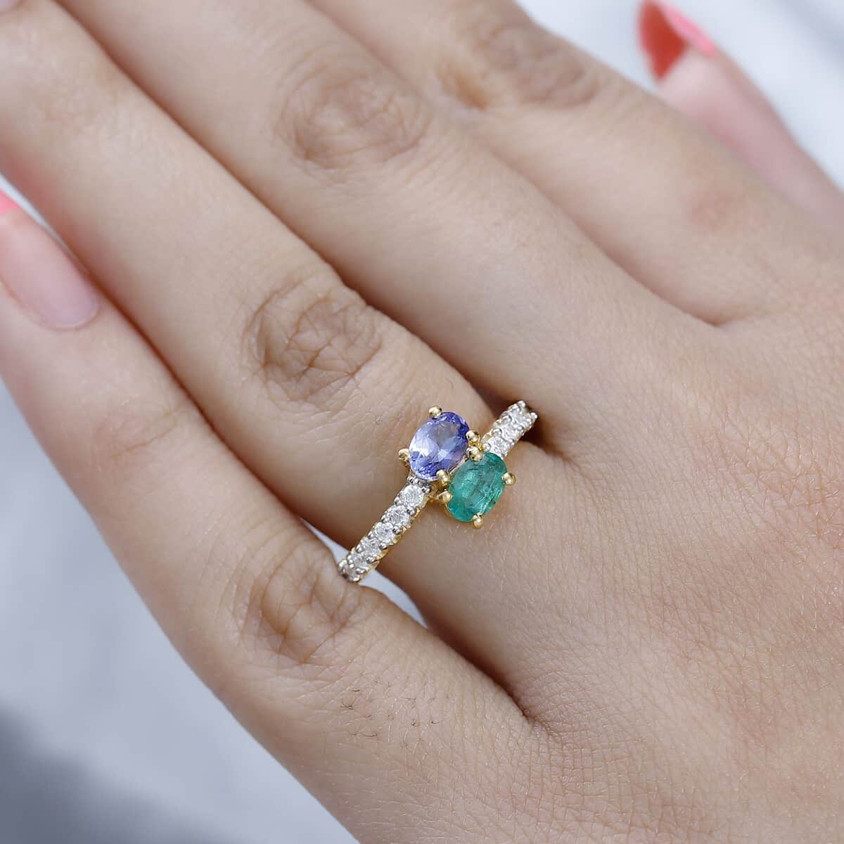 Buy Premium Tanzanite, Kagem Zambian Emerald and Moissanite Snake Inspired  Bypass Ring in Vermeil Yellow Gold Over Sterling Silver (Size 5.0) 1.30 ctw  at