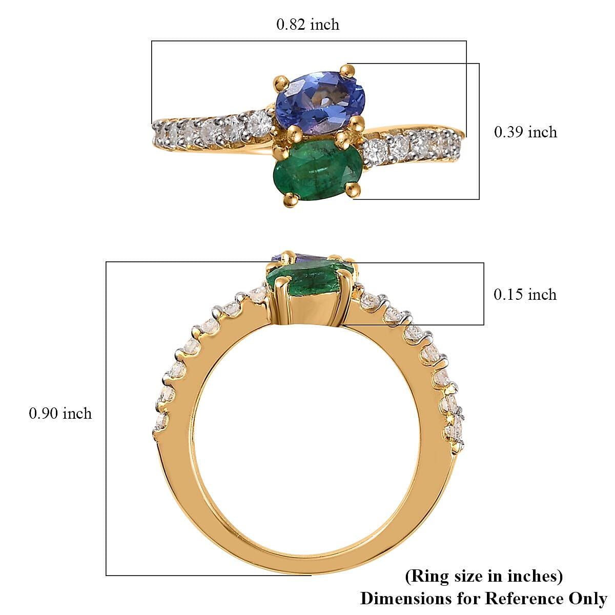 Premium Tanzanite, Kagem Zambian Emerald and Moissanite Snake Inspired Bypass Ring in Vermeil Yellow Gold Over Sterling Silver (Size 5.0) 1.30 ctw