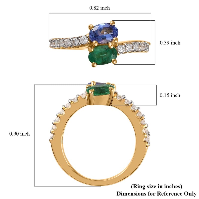 Premium Tanzanite, Kagem Zambian Emerald and Moissanite Snake Inspired Bypass Ring in Vermeil Yellow Gold Over Sterling Silver (Size 5.0) 1.30 ctw