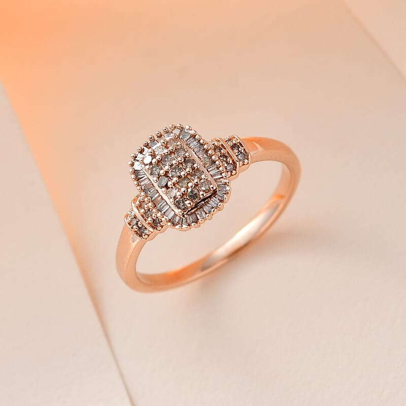Natural Champagne Diamond Ring in Vermeil Rose Gold Over Sterling Silver (Size 10.0) 0.50 ctw