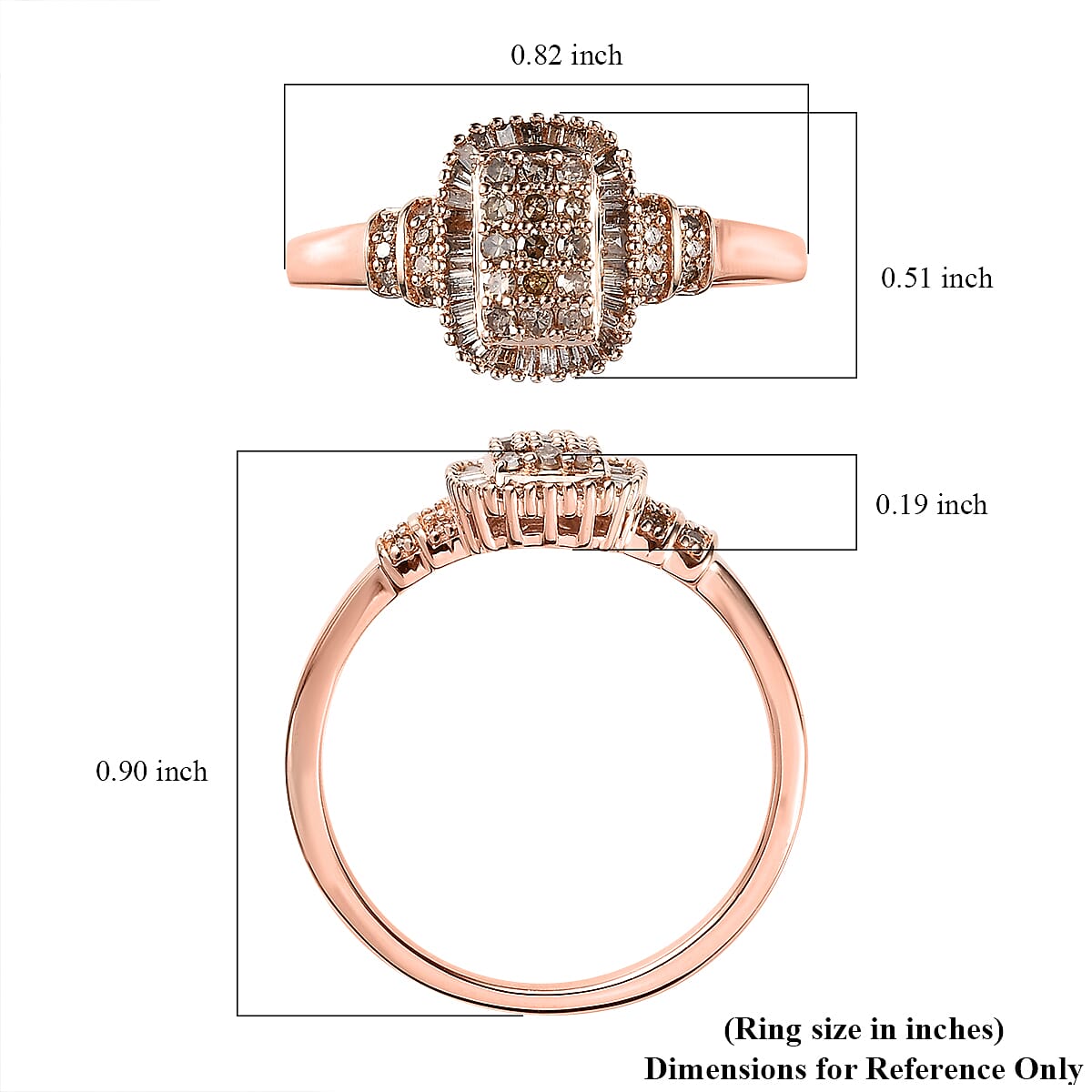 Natural Champagne Diamond Ring in Vermeil Rose Gold Over Sterling Silver (Size 10.0) 0.50 ctw