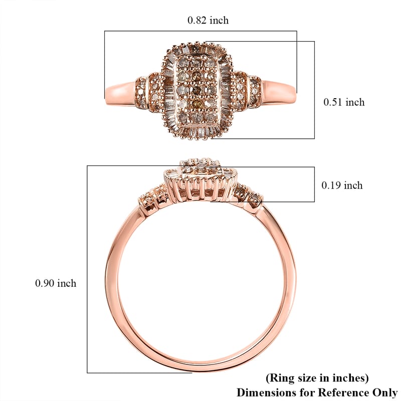 Natural Champagne Diamond Ring in Vermeil Rose Gold Over Sterling Silver (Size 10.0) 0.50 ctw