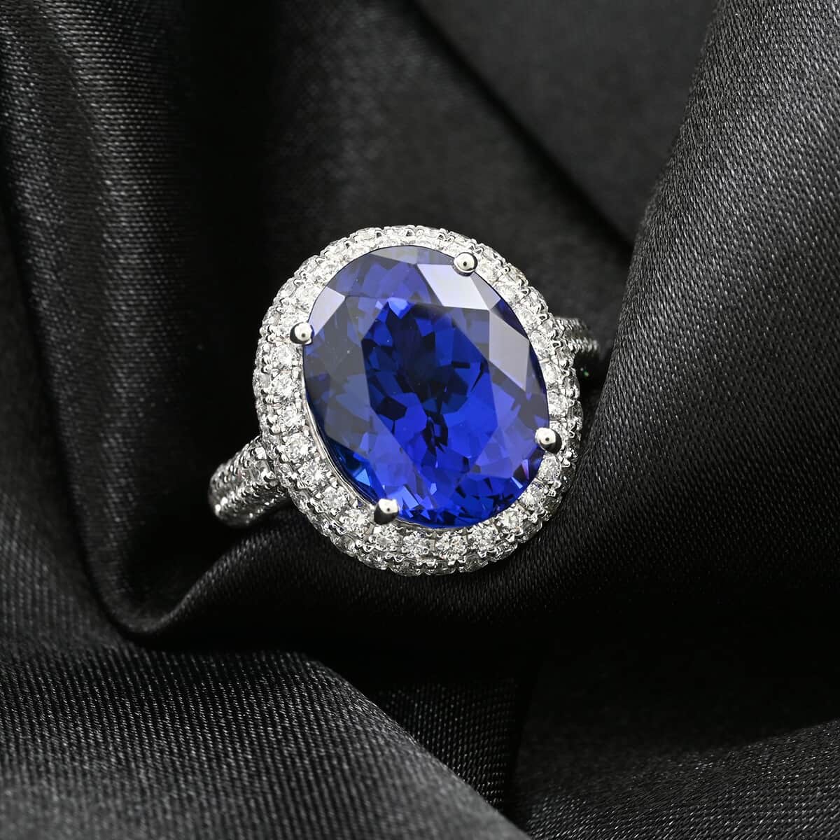 Certified and Appraised Rhapsody 950 Platinum AAAA Tanzanite and E-F VS Diamond Ring (Size 10.0) 9.40 Grams 10.75 ctw image number 1