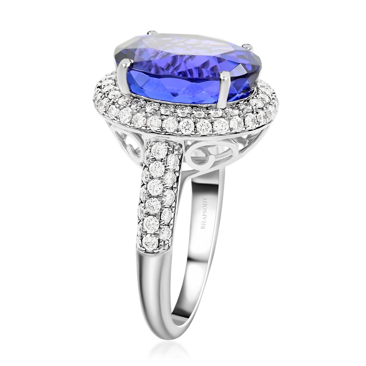 Certified and Appraised Rhapsody AAAA Tanzanite and E-F VS Diamond 10.75 ctw Ring in 950 Platinum (Size 6.0) 9.40 Grams image number 3