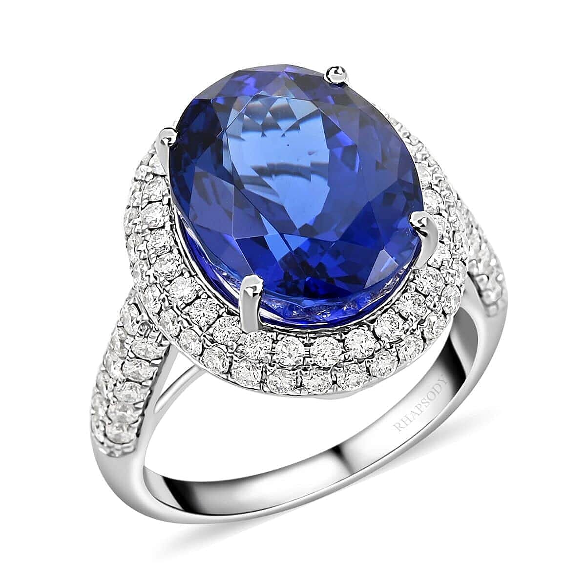Certified and Appraised Rhapsody AAAA Tanzanite and E-F VS Diamond 10.75 ctw Ring in 950 Platinum (Size 6.5) 9.40 Grams image number 0