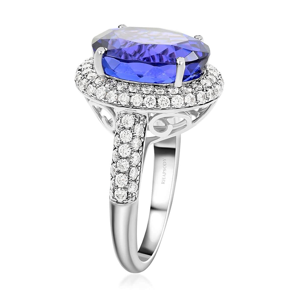 Certified and Appraised Rhapsody AAAA Tanzanite and E-F VS Diamond 10.75 ctw Ring in 950 Platinum (Size 6.5) 9.40 Grams image number 3