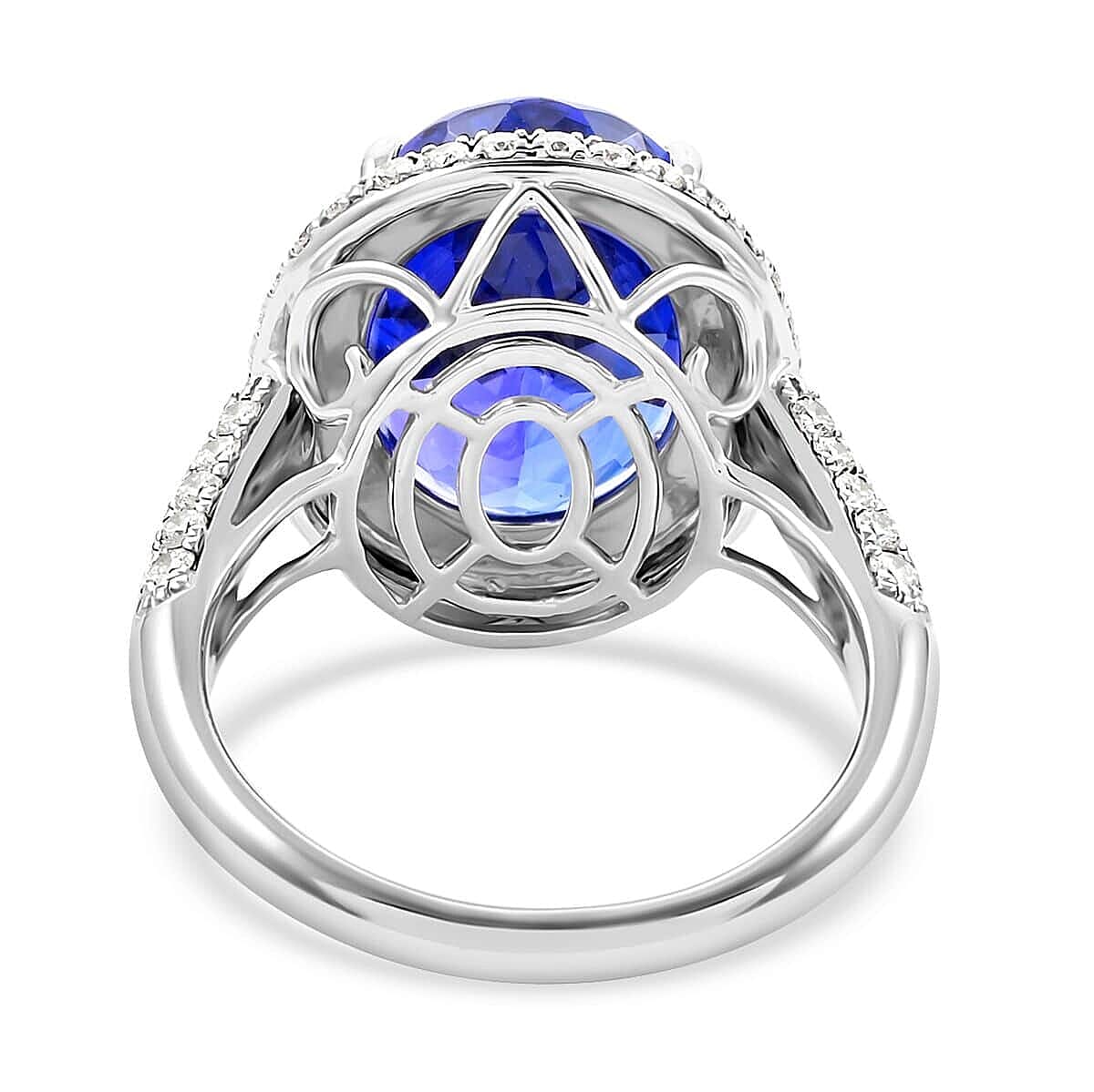 Certified and Appraised Rhapsody AAAA Tanzanite and E-F VS Diamond 10.75 ctw Ring in 950 Platinum (Size 6.5) 9.40 Grams image number 4