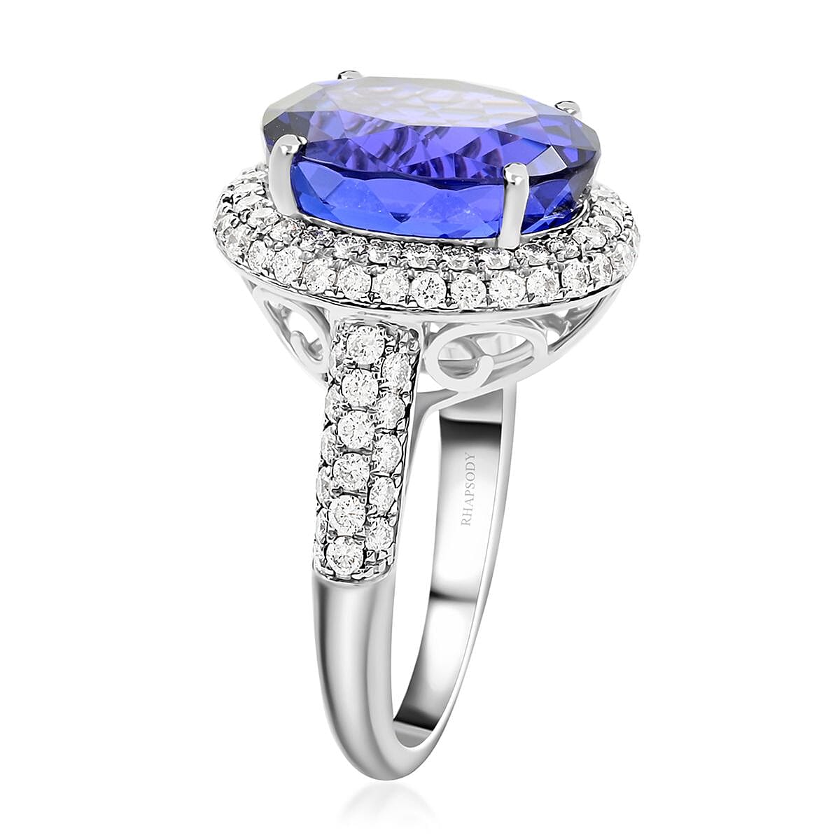 Certified and Appraised Rhapsody AAAA Tanzanite and E-F VS Diamond 10.75 ctw Ring in 950 Platinum (Size 8.0) 9.40 Grams image number 3