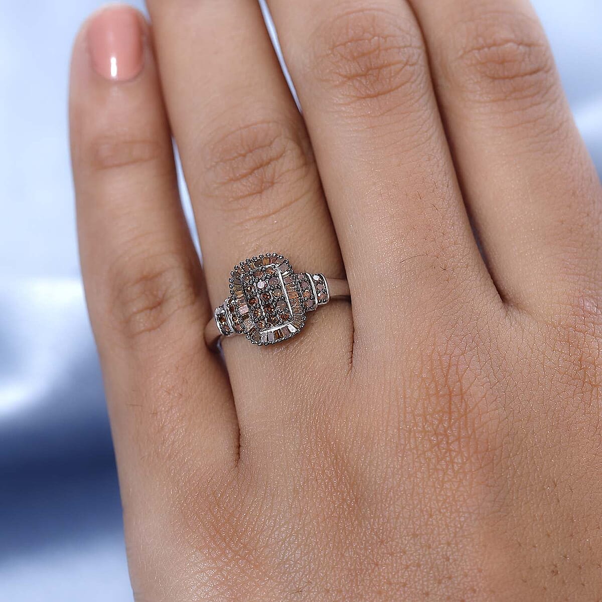 Red Diamond Cluster Ring in Platinum Over Sterling Silver (Size 6.0) 0.50 ctw image number 2