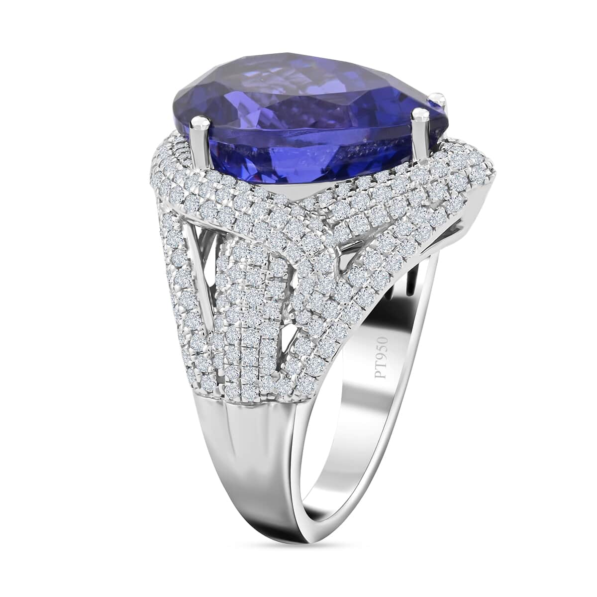 Certified and Appraised Rhapsody 950 Platinum AAAA Tanzanite, Diamond (E-F, VS) (1.44 cts) Ring (Size 10.0) (11.70 g) 11.00 ctw image number 3