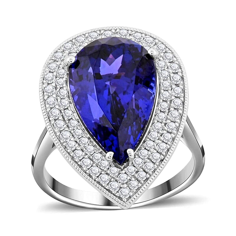 Certified and Appraised Rhapsody 950 Platinum AAAA Tanzanite and E-F VS Diamond Double Halo Ring (Size 10.0) 10.43 Grams 10.25 ctw