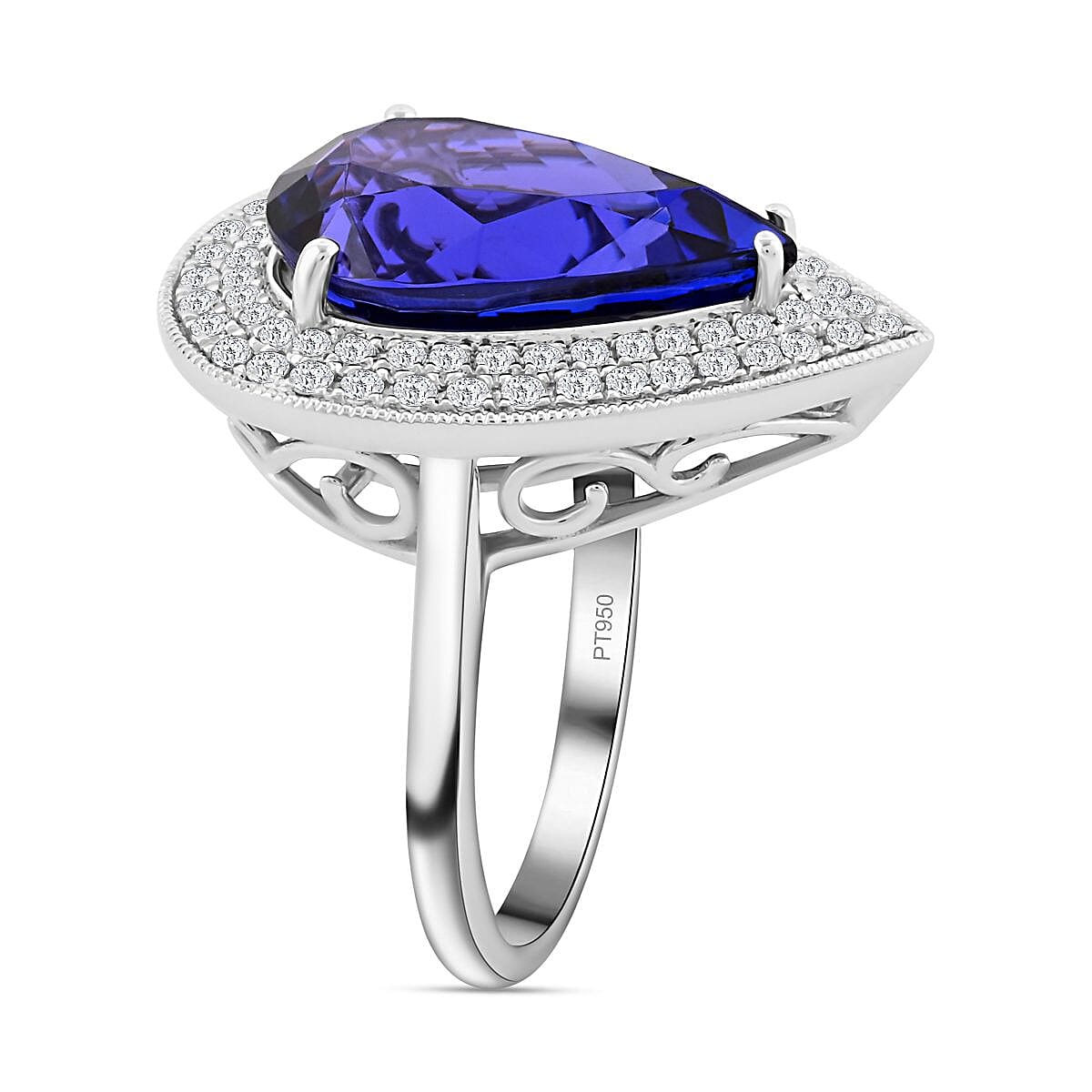 Certified and Appraised Rhapsody 950 Platinum AAAA Tanzanite and E-F VS Diamond Double Halo Ring (Size 10.0) 10.43 Grams 10.25 ctw