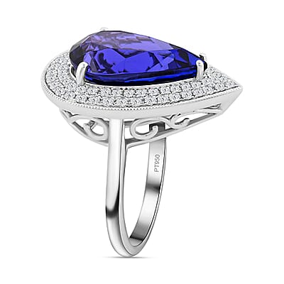 Certified and Appraised Rhapsody 950 Platinum AAAA Tanzanite and E-F VS Diamond Double Halo Ring (Size 10.0) 10.43 Grams 10.25 ctw