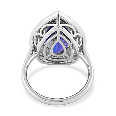 Certified and Appraised Rhapsody 950 Platinum AAAA Tanzanite and E-F VS Diamond Double Halo Ring (Size 10.0) 10.43 Grams 10.25 ctw