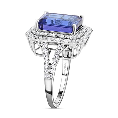 Certified and Appraised Rhapsody 950 Platinum AAAA Tanzanite and E-F VS Diamond Double Halo Ring (Size 10.0) 9.90 Grams 10.65 ctw