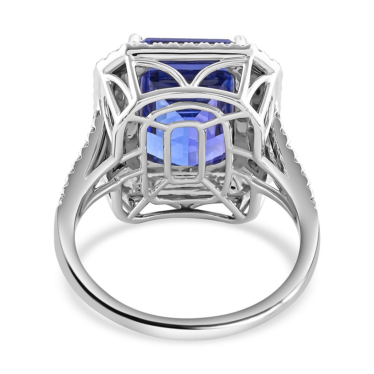 Certified and Appraised Rhapsody 950 Platinum AAAA Tanzanite and E-F VS Diamond Double Halo Ring (Size 10.0) 9.90 Grams 10.65 ctw