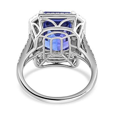 Certified and Appraised Rhapsody 950 Platinum AAAA Tanzanite and E-F VS Diamond Double Halo Ring (Size 10.0) 9.90 Grams 10.65 ctw