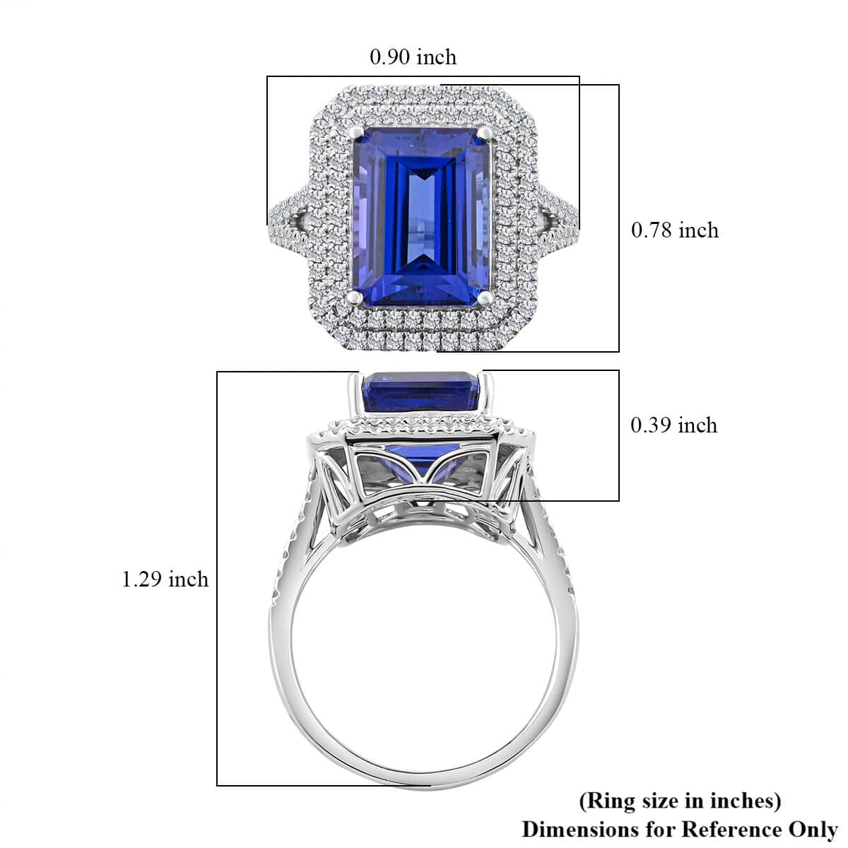 Certified and Appraised Rhapsody 950 Platinum AAAA Tanzanite and E-F VS Diamond Double Halo Ring 9.90 Grams 10.65 ctw image number 5