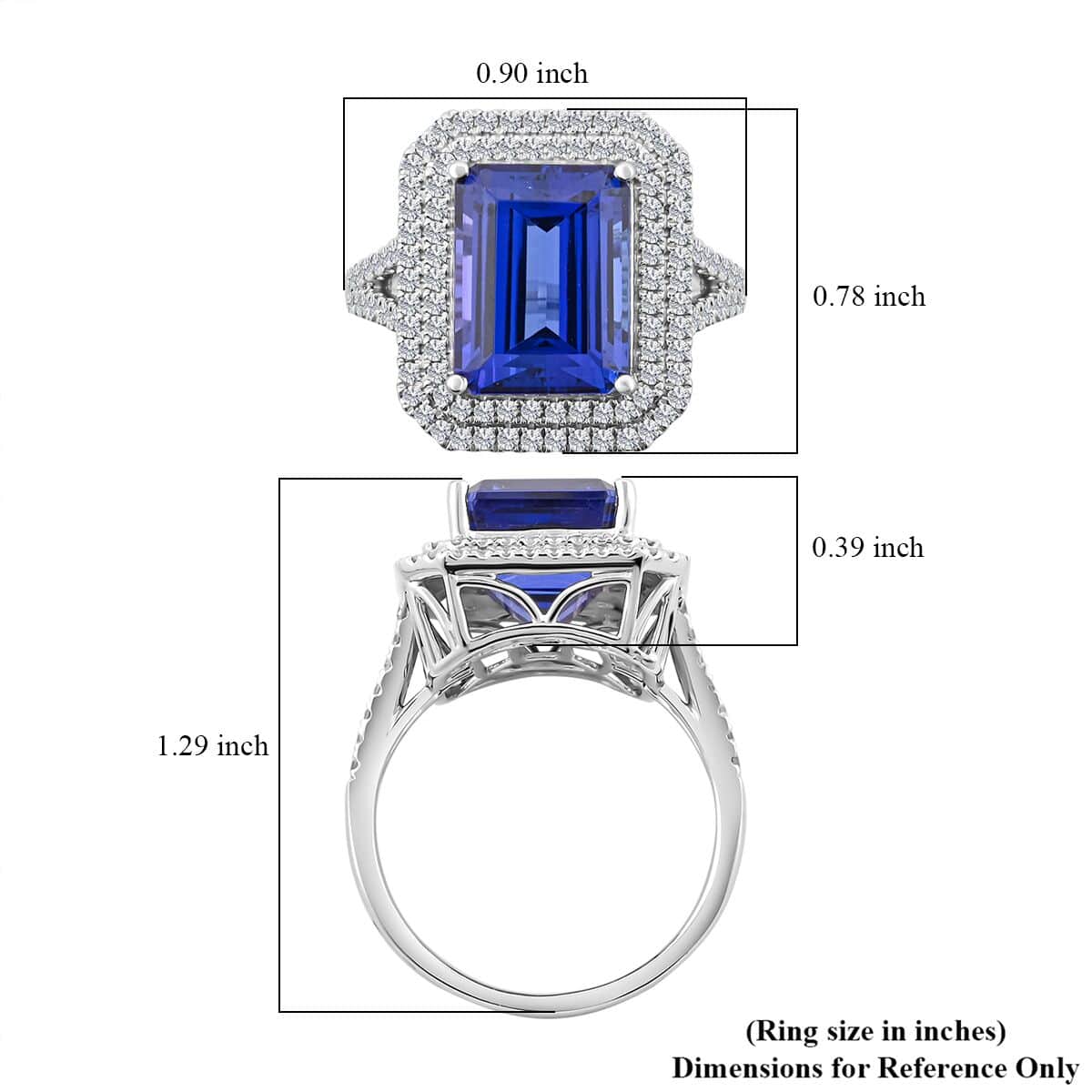 Certified and Appraised Rhapsody 950 Platinum AAAA Tanzanite and E-F VS Diamond Double Halo Ring (Size 6.0) 9.90 Grams 10.65 ctw image number 5