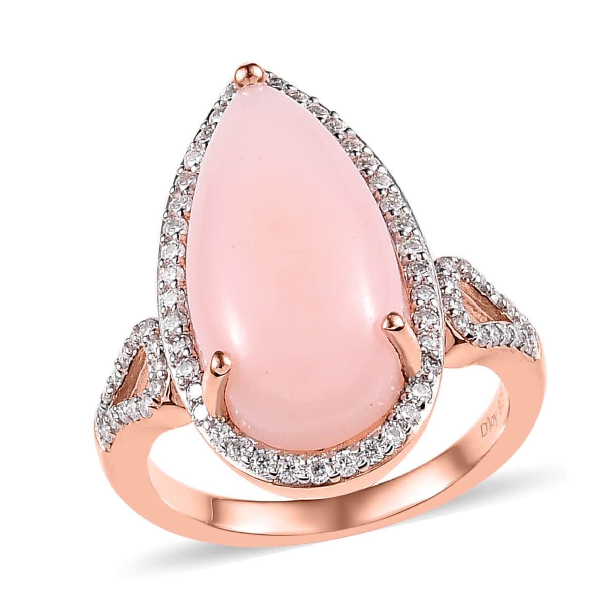 Peruvian Pink Opal and Moissanite Halo Ring in Vermeil Rose Gold Over Sterling Silver 8.15 ctw image number 0