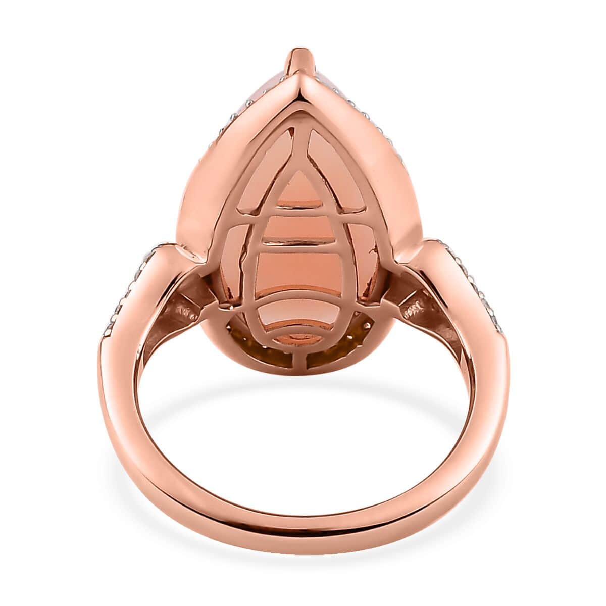 Peruvian Pink Opal and Moissanite Halo Ring in Vermeil Rose Gold Over Sterling Silver 8.15 ctw image number 4