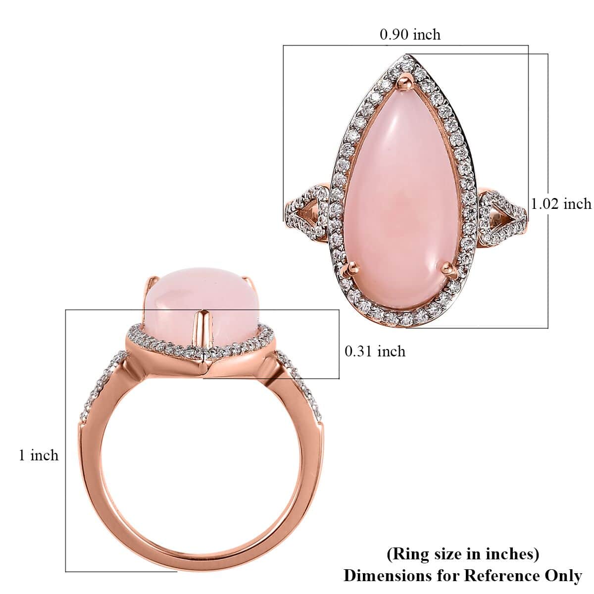 Peruvian Pink Opal and Moissanite Halo Ring in Vermeil Rose Gold Over Sterling Silver 8.15 ctw image number 5