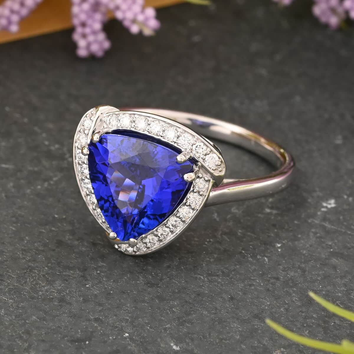 Certified & Appraised Rhapsody 950 Platinum AAAA Tanzanite and E-F VS Diamond Ring (Size 6.0) 7.40 Grams 3.65 ctw image number 1