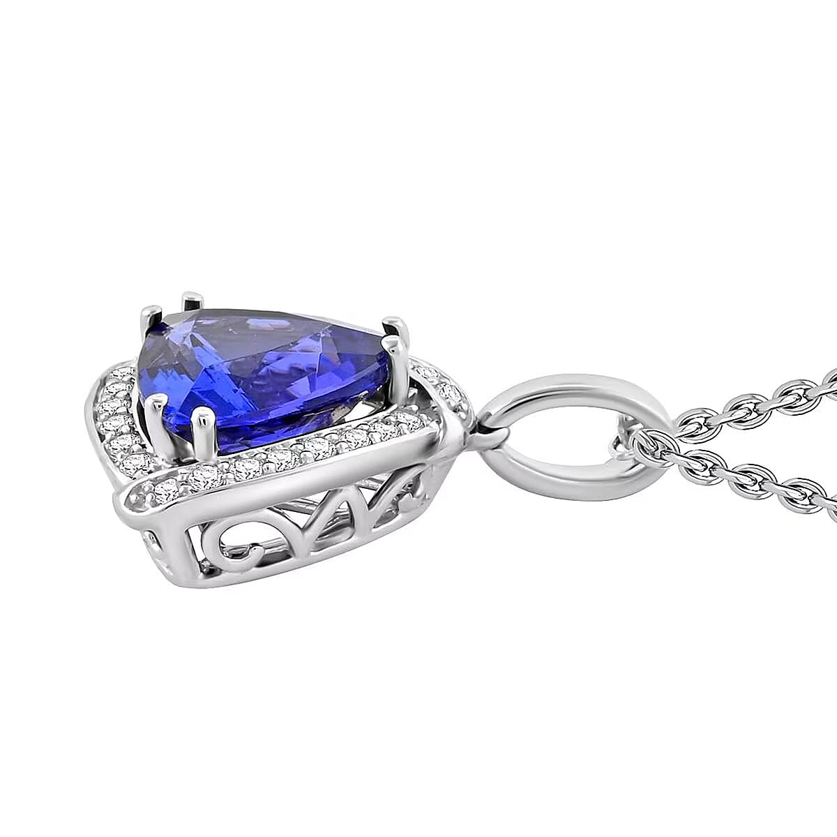 Certified & Appraised Rhapsody 950 Platinum AAAA Tanzanite and E-F VS Diamond Pendant without Chain 4.5 Grams 3.65 ctw image number 6