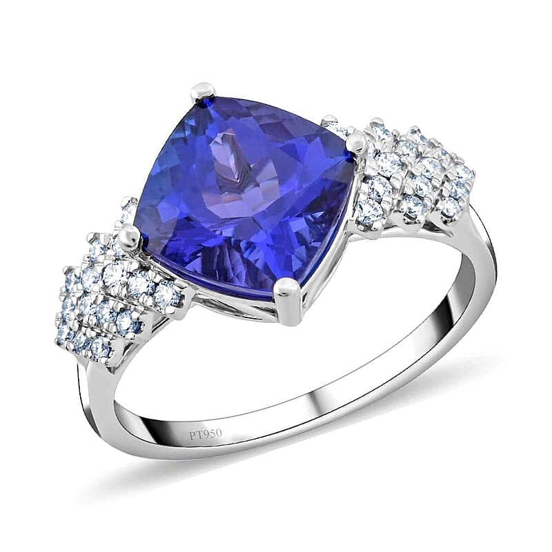 Certified and Appraised Rhapsody 950 Platinum AAAA Tanzanite and E-F VS Diamond Ring (Size 10.0) 5.75 Grams 3.75 ctw