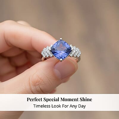 Certified and Appraised Rhapsody 950 Platinum AAAA Tanzanite and E-F VS Diamond Ring (Size 10.0) 5.75 Grams 3.75 ctw