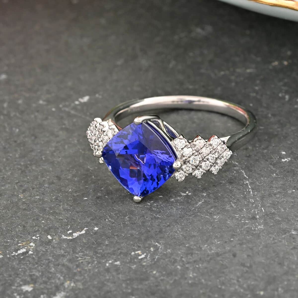 Certified and Appraised Rhapsody 950 Platinum AAAA Tanzanite and E-F VS Diamond Ring (Size 10.5) 5.75 Grams 3.75 ctw image number 1