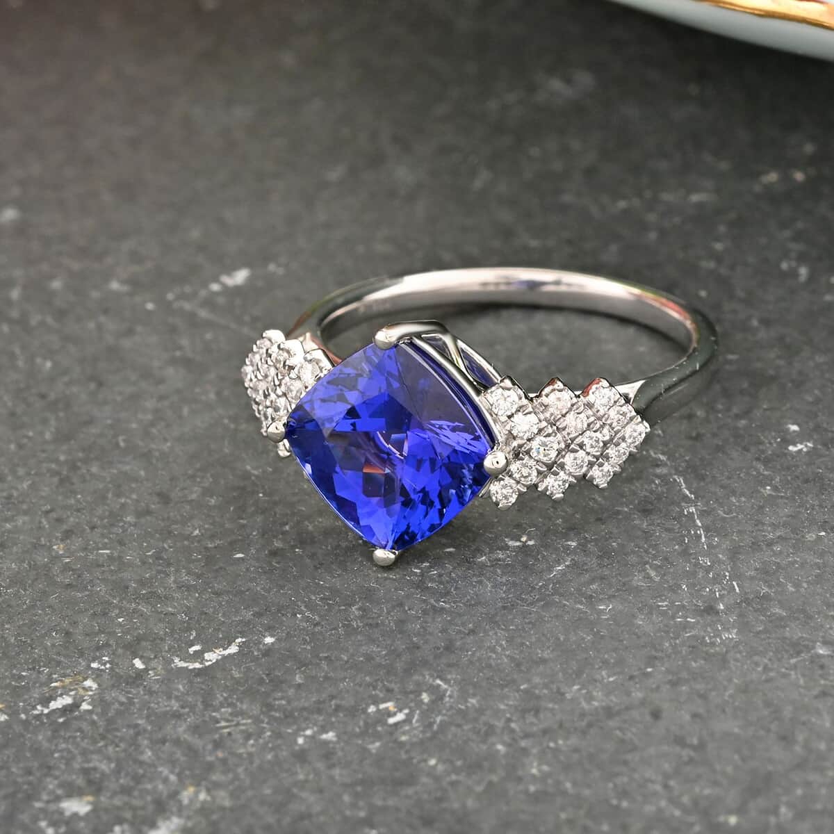 Certified and Appraised Rhapsody 950 Platinum AAAA Tanzanite and E-F VS Diamond Ring (Size 6.0) 5.75 Grams 3.75 ctw image number 1