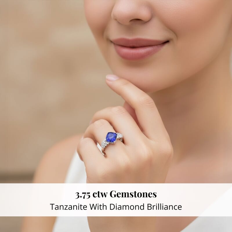 Certified and Appraised Rhapsody 950 Platinum AAAA Tanzanite and E-F VS Diamond Ring (Size 6.0) 5.75 Grams 3.75 ctw