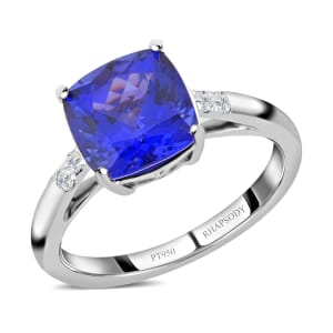 Certified and Appraised Rhapsody 950 Platinum AAAA Tanzanite and E-F VS Diamond Ring (Size 7.5) 5.10 Grams 3.00 ctw
