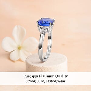 Certified and Appraised Rhapsody 950 Platinum AAAA Tanzanite and E-F VS Diamond Ring (Size 7.5) 5.10 Grams 3.00 ctw