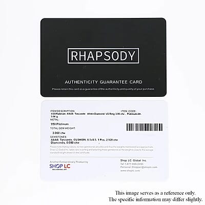 Certified and Appraised Rhapsody 950 Platinum AAAA Tanzanite and E-F VS Diamond Ring (Size 7.5) 5.10 Grams 3.00 ctw