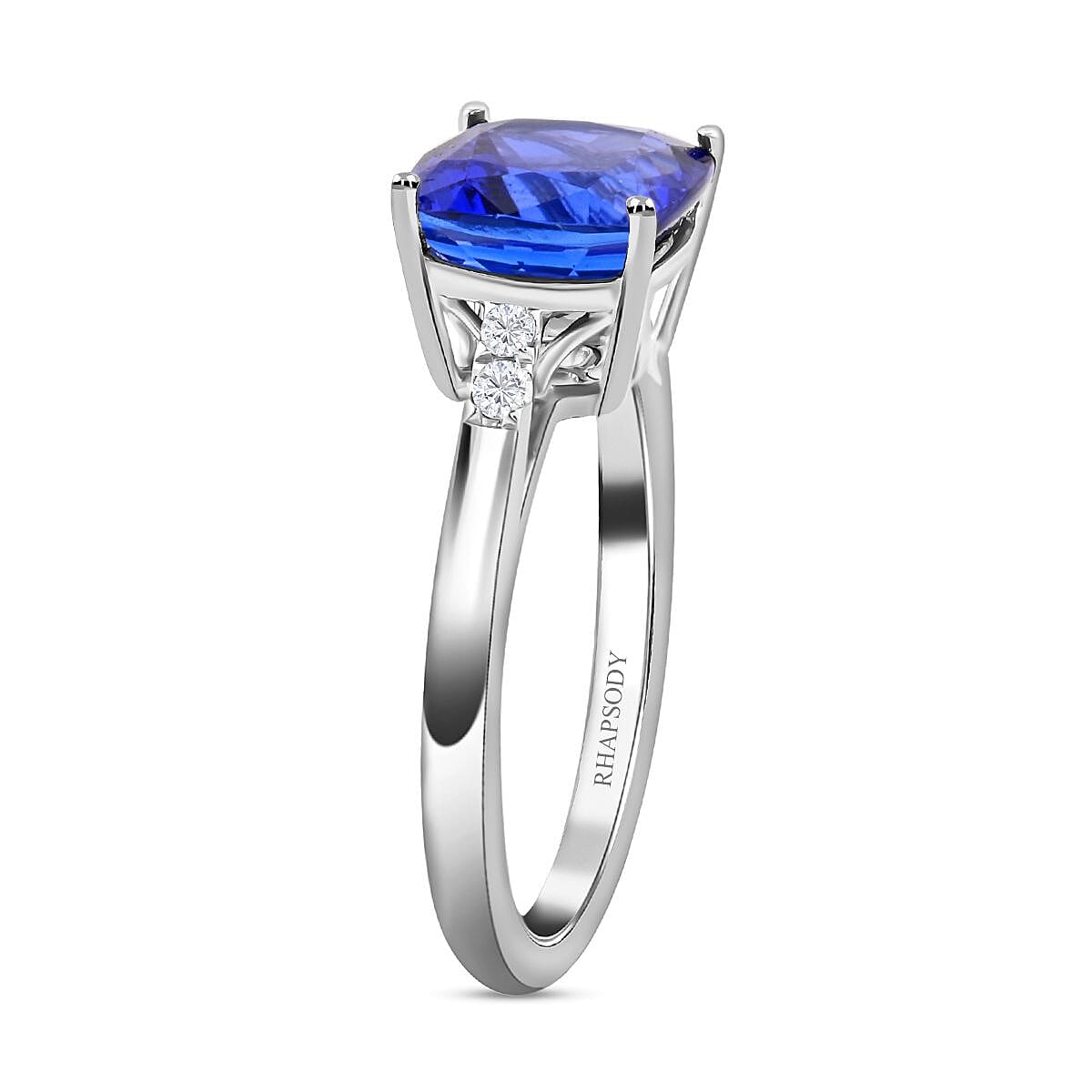 Certified and Appraised Rhapsody 950 Platinum AAAA Tanzanite and E-F VS Diamond Ring (Size 9.0) 5.10 Grams 3.00 ctw image number 3