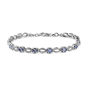 Tanzanite and White Zircon Bracelet in Platinum Over Sterling Silver (8.00 In) 3.90 ctw