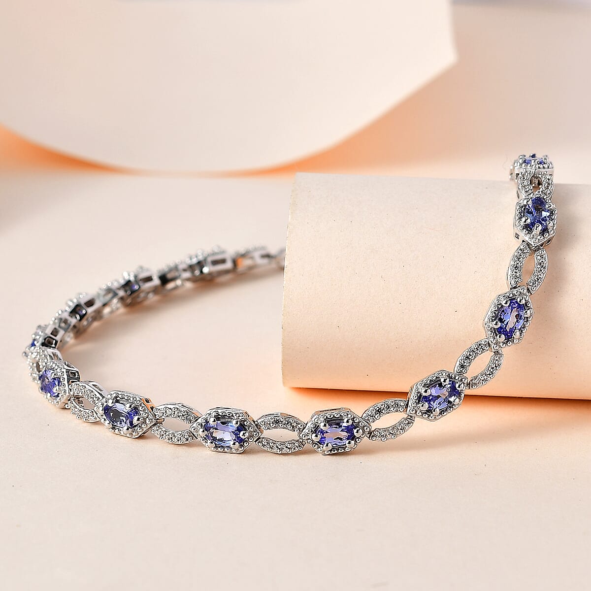 Tanzanite and White Zircon Bracelet in Platinum Over Sterling Silver (8.00 In) 3.90 ctw image number 1