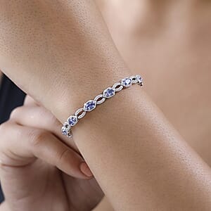 Tanzanite and White Zircon Bracelet in Platinum Over Sterling Silver (8.00 In) 3.90 ctw