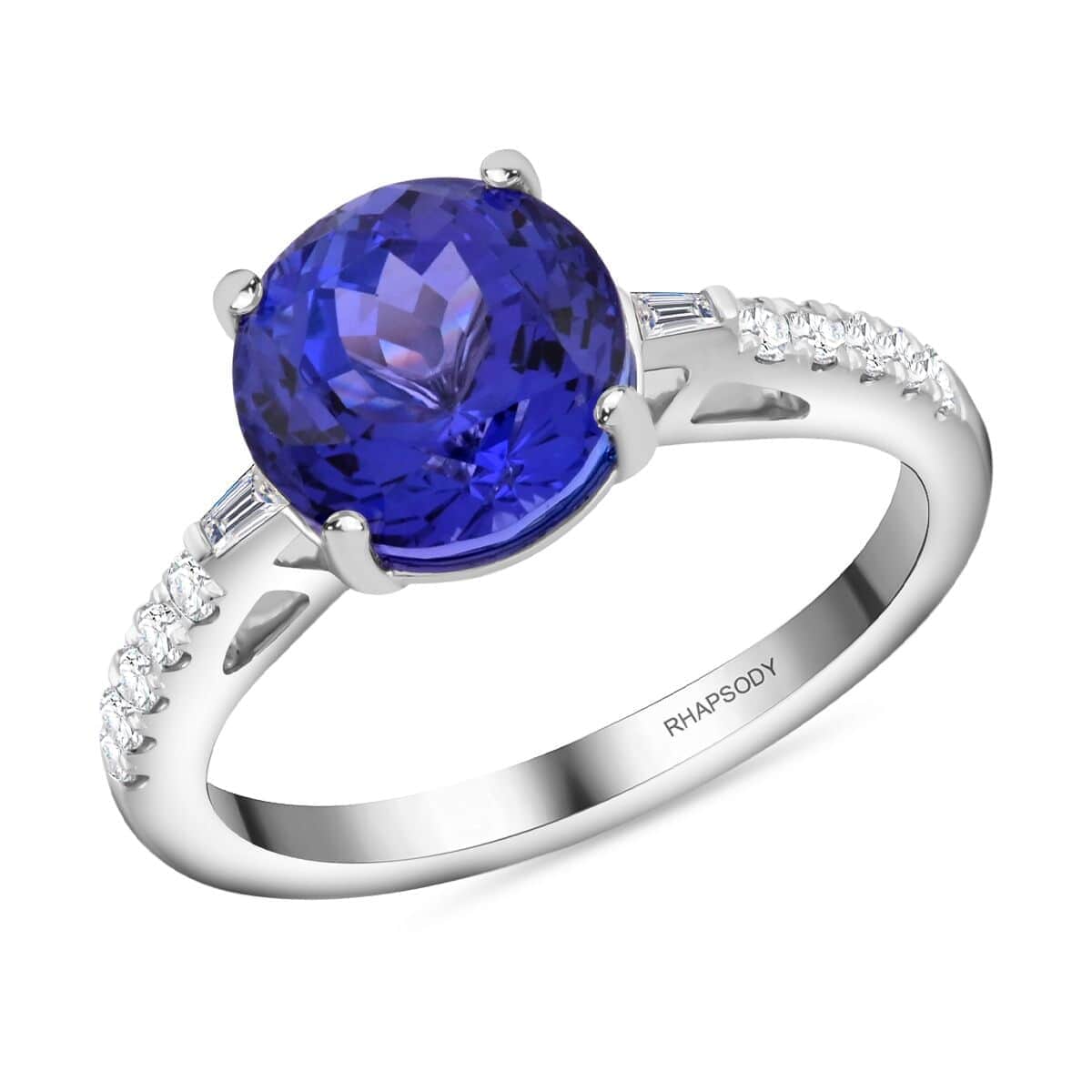 Certified and Appraised Rhapsody 950 Platinum AAAA Tanzanite and E-F VS Diamond Ring (Size 8.0) 4.70 Grams 2.75 ctw image number 0