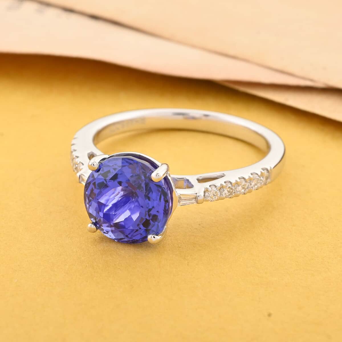 Certified and Appraised Rhapsody 950 Platinum AAAA Tanzanite and E-F VS Diamond Ring (Size 8.0) 4.70 Grams 2.75 ctw image number 1