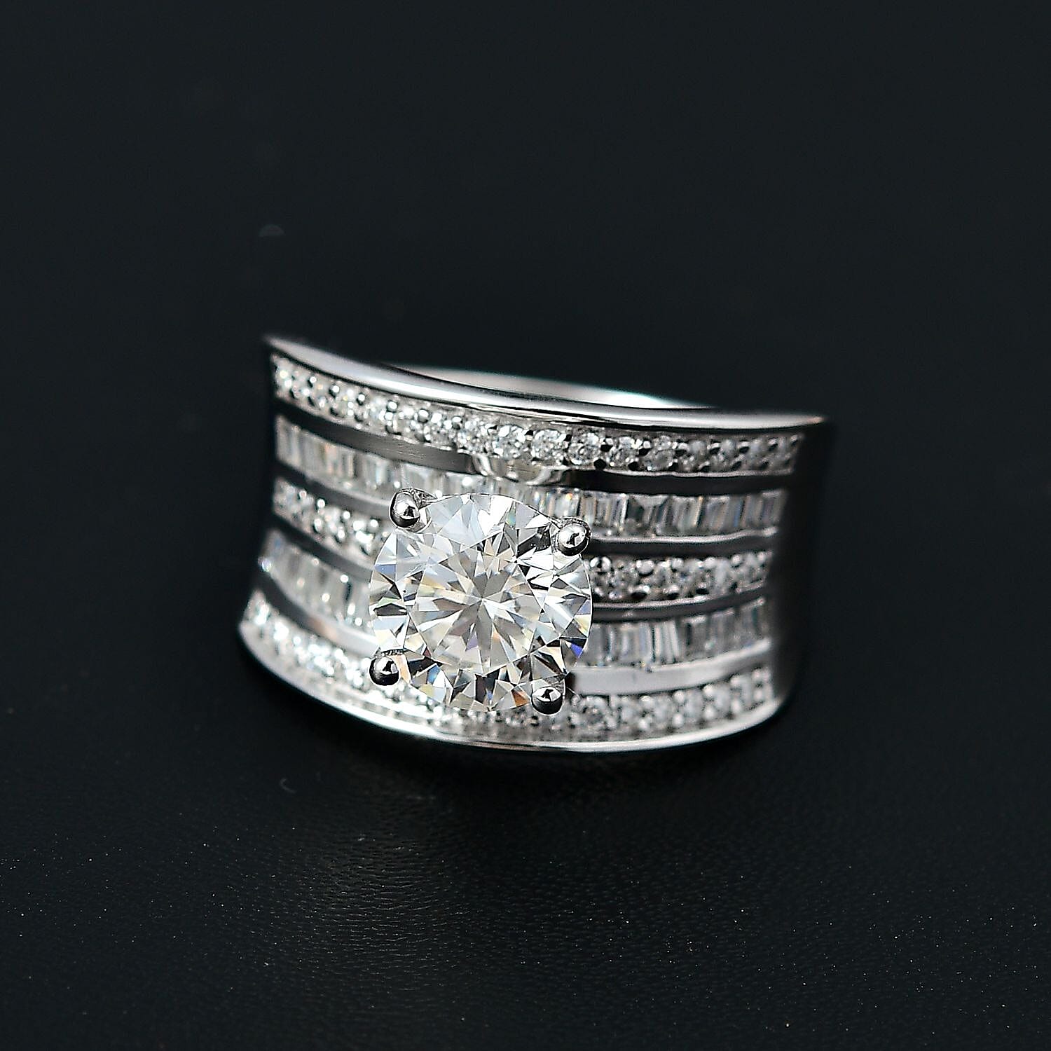Moissanite Ring in Rhodium Over Sterling Silver (Size 10.0) 3.40 ctw