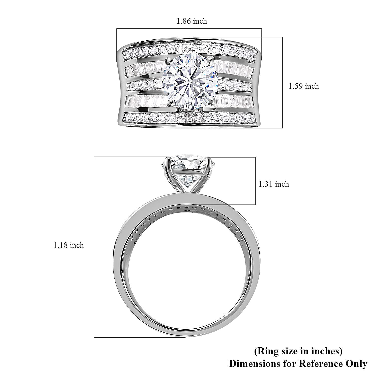 Moissanite Ring in Rhodium Over Sterling Silver (Size 10.0) 3.40 ctw