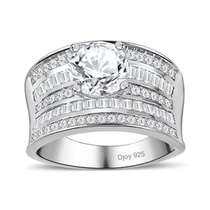 Moissanite Ring in Rhodium Over Sterling Silver (Size 5.0) 3.40 ctw