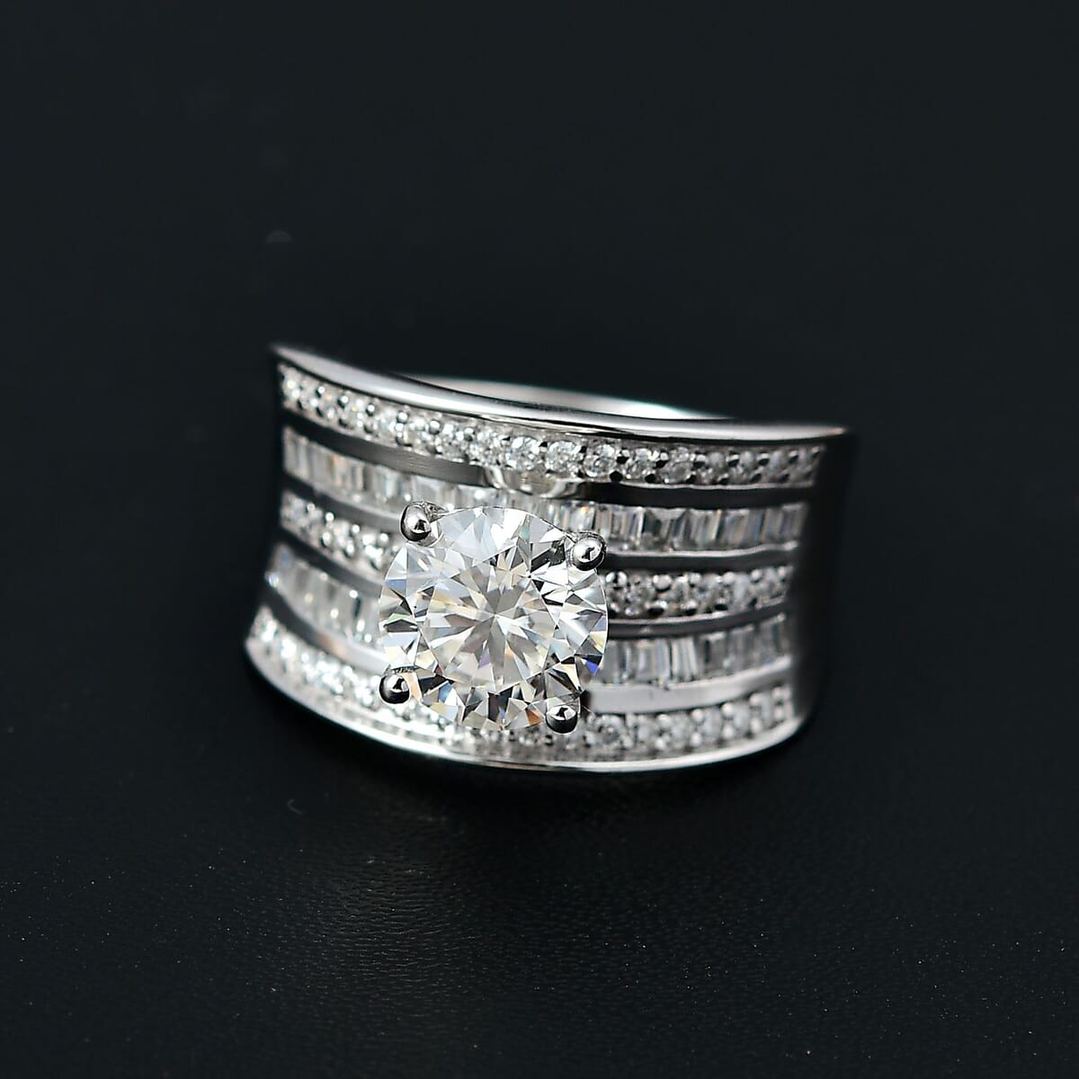 Moissanite Ring in Rhodium Over Sterling Silver (Size 5.0) 3.40 ctw image number 1